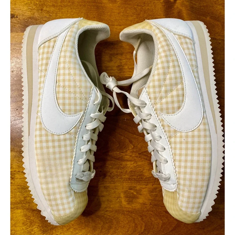 Nike Cortez Gingham Casual Sneakers Women's Size 8.5 White Beige - Picture 5 of 13